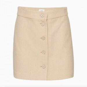 Aritzia Wilfred High Waisted Button Up Plaid Tai Skirt Beige Check Size 6